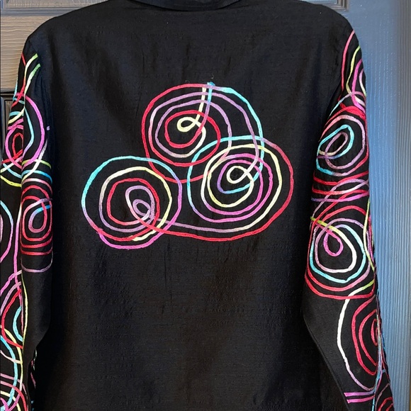 Women's Black Blazer with Vibrant Swirl Patterns - Picture 6 of 14